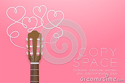 Classic guitar brown color and heart symbol made from guitar strings illustration concept idea isolated on pink gradient Vector Illustration