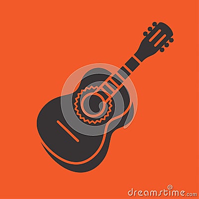 Classic guitar icon. Silhouette of guitar with ornament. Music symbol. Vector Illustration