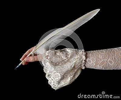 Classic hand writing with goose feather Stock Photo