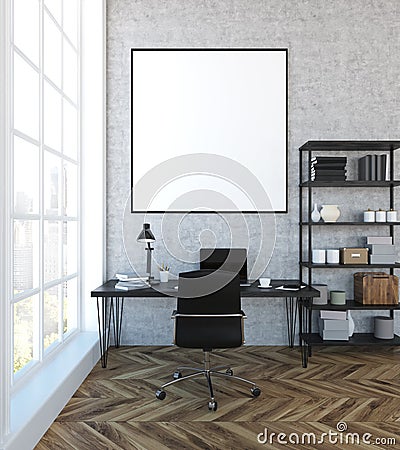 Classic home office interior, computer and poster Stock Photo