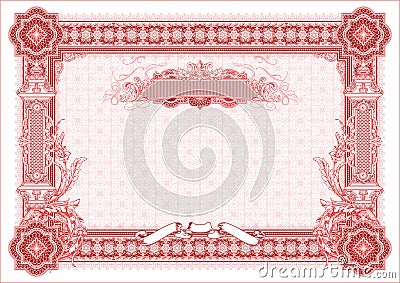 A classic horizontal form for creating diplomas, certificates and other securities. Red variant. Stock Photo