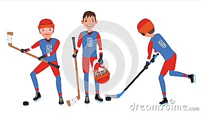 Classic Ice Hockey Player Vector. Set. Competition Game Vector Illustration