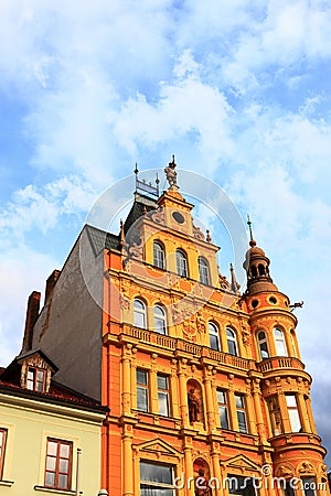 Classic inns in Ceske Budejovice Stock Photo