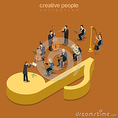 Classic instrumental orchestra concert flat isometric vector 3d Vector Illustration