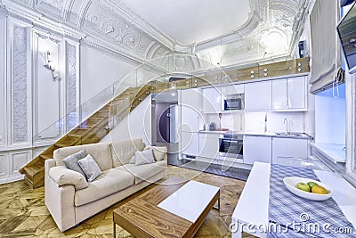 Modern design white kitchen in a spacious apartment Stock Photo