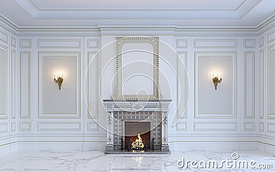 A classic interior is in light tones with fireplace. 3d rendering. Editorial Stock Photo