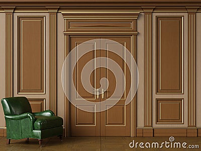 Classic interior with wooden boiserie with copy space Stock Photo