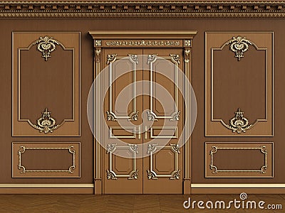 Classic interior with wooden boiserie with copy space Stock Photo
