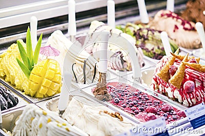 Classic italian gelato ice cream in shop display Stock Photo