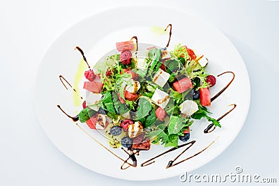 Classic Italian summer delicious fresh salad with watermelon, ch Stock Photo