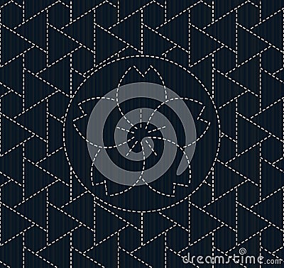 Classic japanese quilling. Sashiko with sakura flower. Vector Illustration