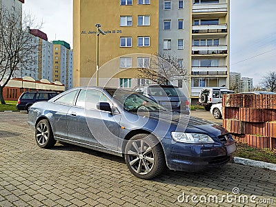 Classic Japanese veteran coupe private dark blue car Honda Accord VI 2.0 IES parked Editorial Stock Photo