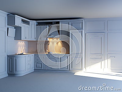 Classic kitchen cabinets in new interior Stock Photo