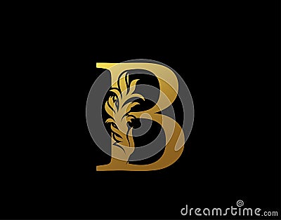 Classic Letter B Icon. Luxury Gold alphabet arts logo. Vintage Alphabetical Icon for book design, brand name, stamp, Restaurant, Vector Illustration