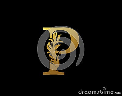 Classic Letter P Icon. Luxury Gold alphabet arts logo. Vintage Alphabetical Icon for book design, brand name, stamp, Restaurant, Vector Illustration