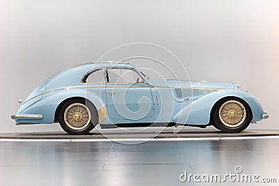 Classic light blue car, perfect exampe of italian design style Editorial Stock Photo