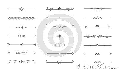 Classic line separators. Flourishes decorative dividers, book embellishment decoration ornaments, vintage vector text Vector Illustration