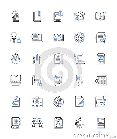 Classic literature line icons collection. Novel, Prose, Poem, Fable, Allegory, Satire, Tragedy vector and linear Vector Illustration