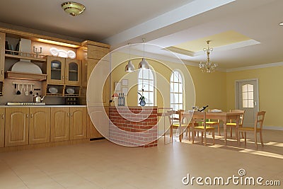 Classic luxury kitchen and dining room Stock Photo