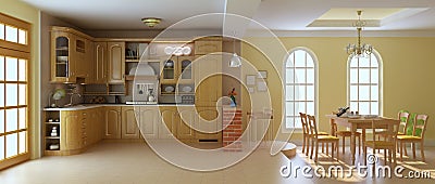 Classic luxury kitchen and dining room Stock Photo