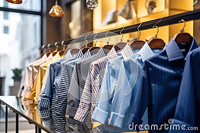 Classic mens shirts on shelf boutique clothing casual. Generate Ai Stock Photo