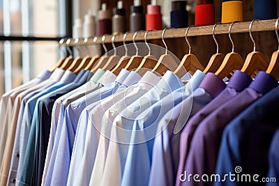 Classic mens shirts on shelf boutique. Generate Ai Stock Photo