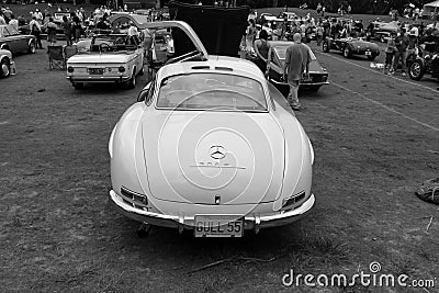 Classic mercedes super sports car rear view b&w Editorial Stock Photo