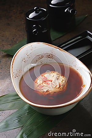 Classic miso soup with crab meat. Stock Photo