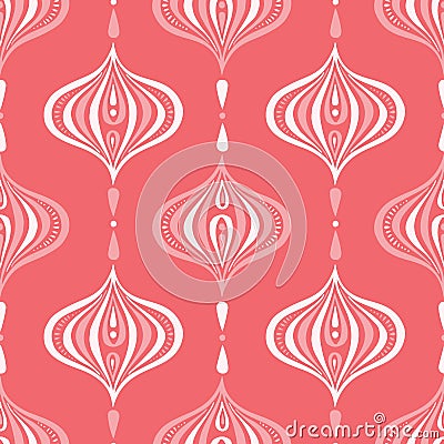 Classic Monochrome Coral Handdrawn Ogee Vector Seamless Pattern. Retro Pink Elegant Traditional Background Vector Illustration