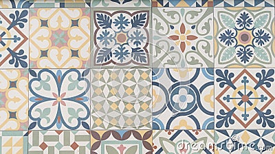 Classic mosaic ceramic tile pattern azulejo vintage tiles background Stock Photo