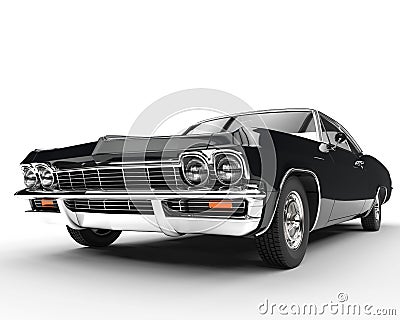 Classic muscle black car - front view closeup Stock Photo