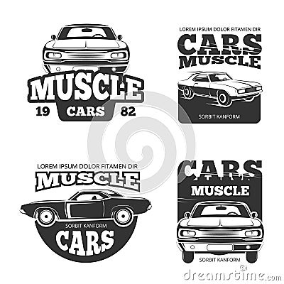 Classic muscle car vintage vector labels, logo, emblems, badges Vector Illustration