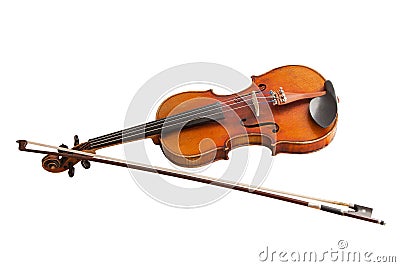 Classic musical instrument, old violin isolated on a white background Stock Photo