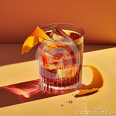 Classic Negroni cocktail, celebrating the vibrant spirit of Italian aperitifs. Stock Photo