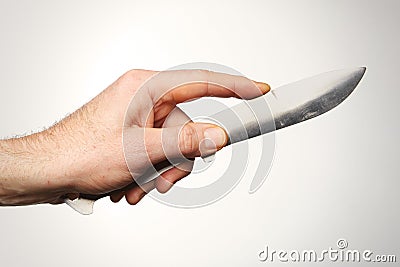 Finger position when throwing knives and daggers no spin Stock Photo