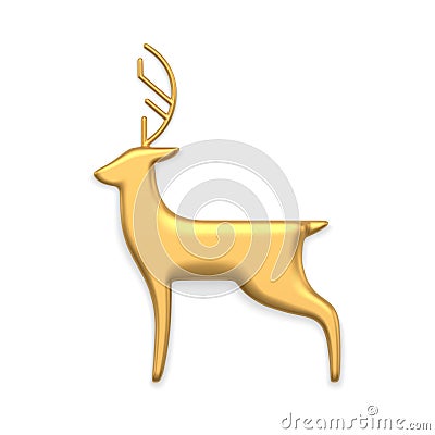 Classic north deer golden metallic bauble statuette decorative design side view realistic vector Vector Illustration