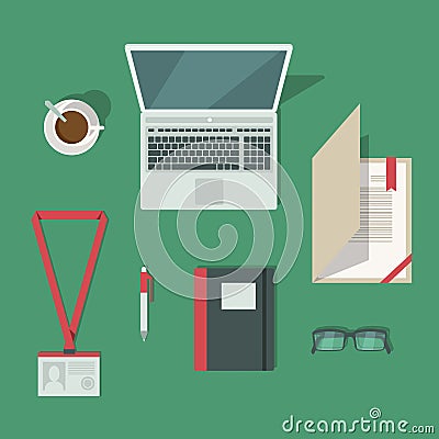 Classic office workplace desk Vector Illustration