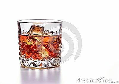 Classic old fashioned cocktail with ice cubes on white.Macro.AI Generative Stock Photo