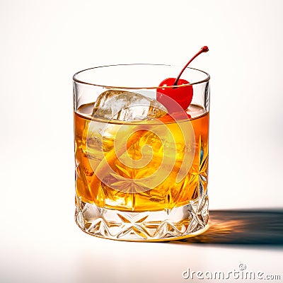 Classic Old Fashioned in a crystal-cut rocks glass isolated on white backdrop Stock Photo
