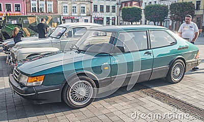 Classic old green private car Saab 900 parked Editorial Stock Photo