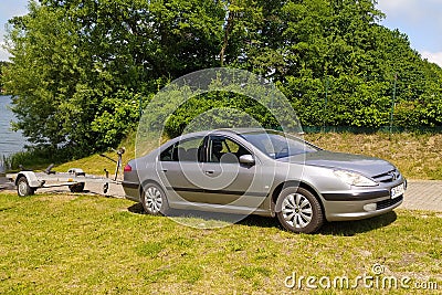 Classic old grey big limousine Peugeot 607 parked Editorial Stock Photo