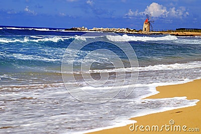 Classic old Italy , Sicily, vintage windmill Stock Photo