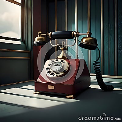 Classic vintage rotary telephone - ai generated image Stock Photo