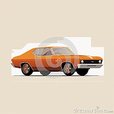 Minimalist Illustration Of A Classic Orange Muscle Car Cartoon Illustration