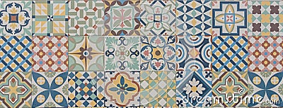 Classic panorama mosaic ceramic tile pattern azulejo vintage tiles panoramic background Stock Photo