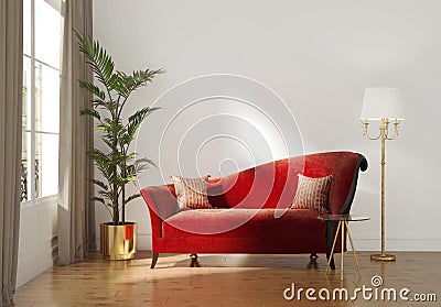 Classic Parisian luxury interior with red chaise lounge Stock Photo