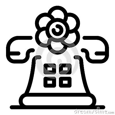 Classic phone and flower icon, outline style Vector Illustration