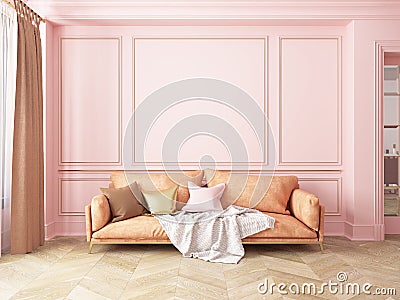 Classic pink interior with sofa. Stock Photo