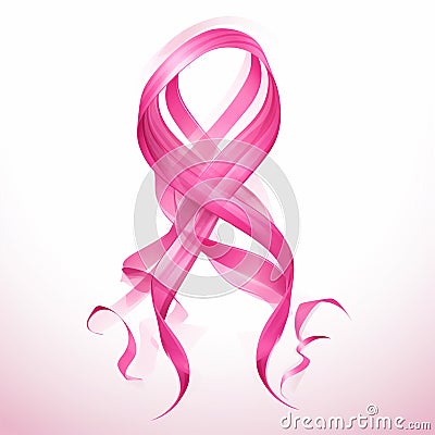 Classic Pink Ribbon Dangling on Clean White Background Stock Photo
