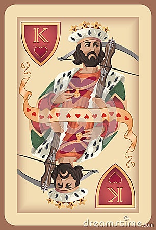 Classic playing card king hearts. Vector illustrations Vector Illustration